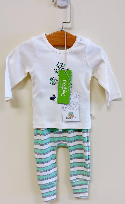 tiny twig organic Pj set-Garden Helper/cedar stripes - Hello Kids Baby Store